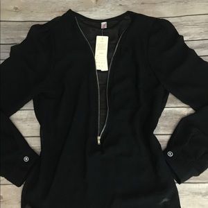 Black Deep V Sheer Top